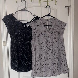 Bundle of 2 Women Dress Tops - Black and Gray Polka Dot - Size Small and Medium